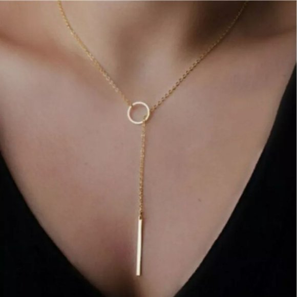 Anthropologie Jewelry - Simple Gold Clavicle Chain Circle  Pendant Necklace